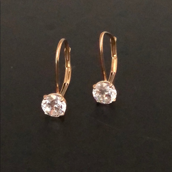 Jewelry - 14 KT GOLD ROUND CUBIC ZIRCONIA DANGLING EARRINGS